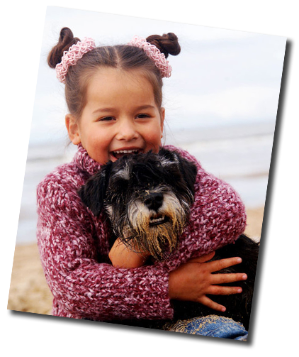 girl and older dog